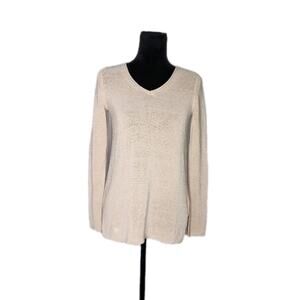 J Mclaughlin Women's Open Knit Beige V-Neck Sweater Size XS Beach Preppy Coastal